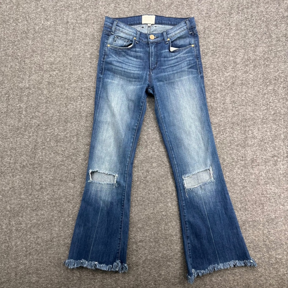 McGuire Women Blue Distressed Flare Leg Raw Hem Jeans Size 27 Style 19C